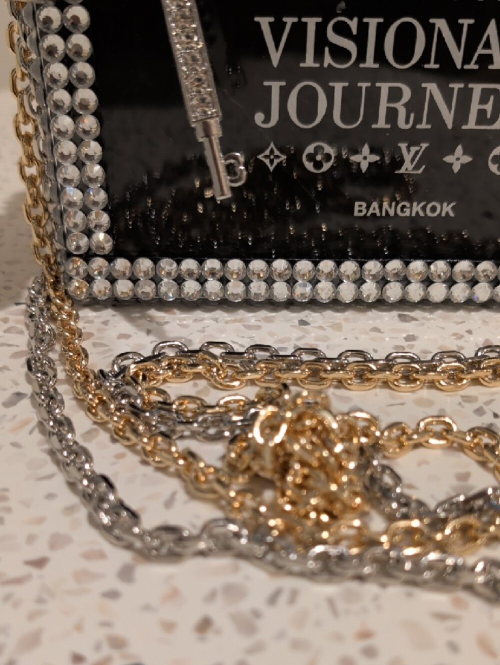 Upcycled Black 'Visionary Journeys' Crystal Box Clutch - Picture 6 of 11
